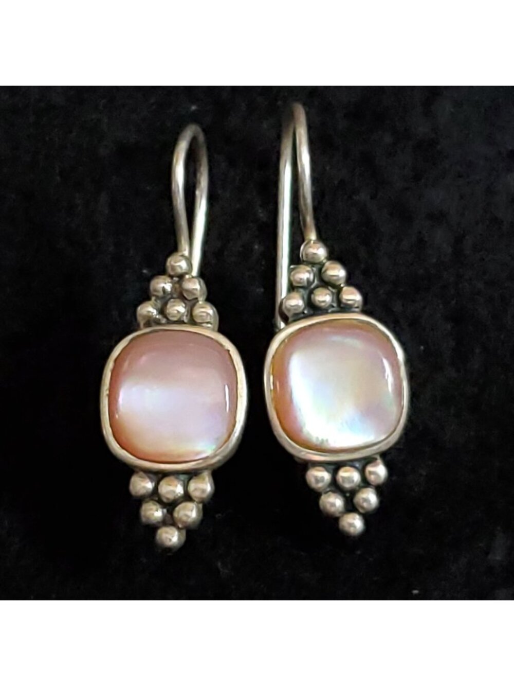 Sterling Silver Earrings Pink Mother of Pearl Drop .75"